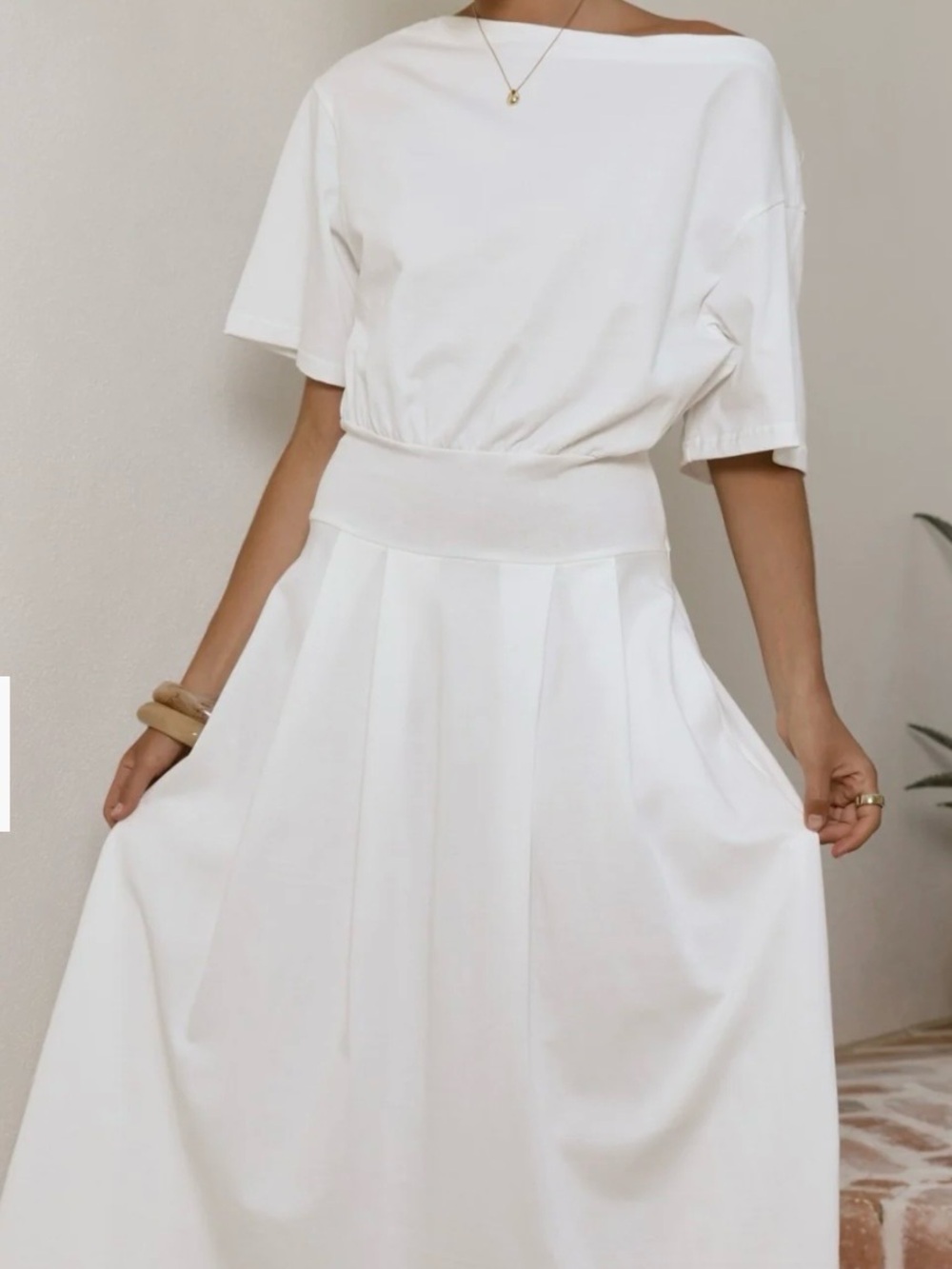 Minimal One-Shoulder White Maxi Dress - Picture 3 of 3